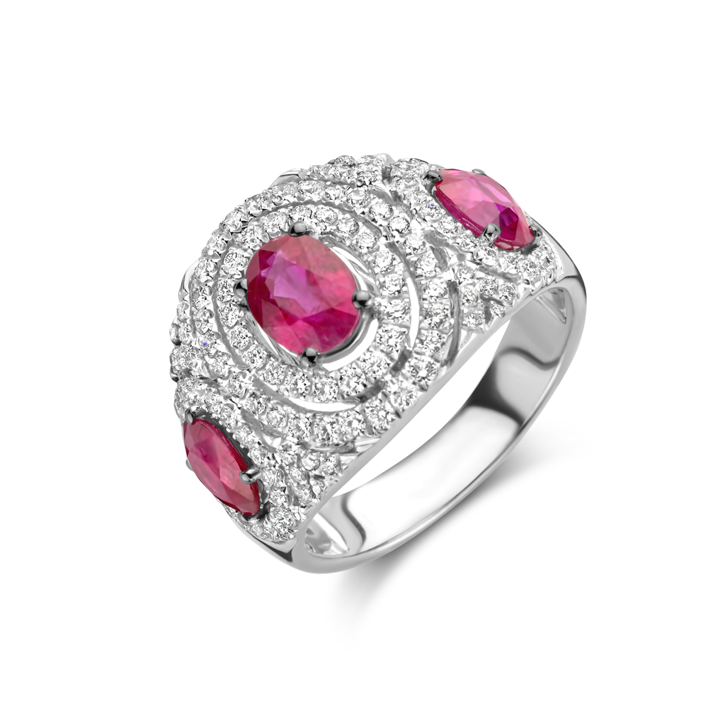 Three Rubies with Diamonds Ring