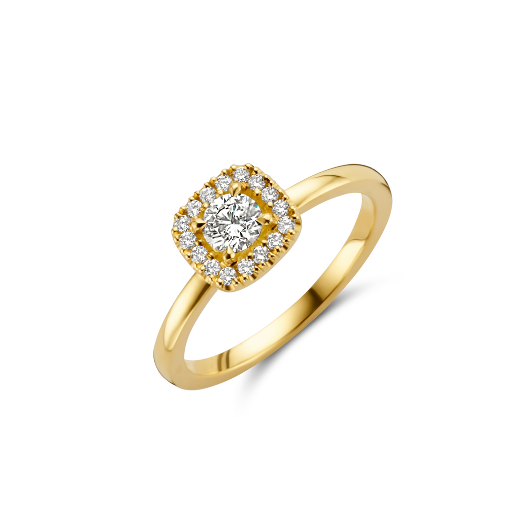Yellow gold solitaire with brilliants