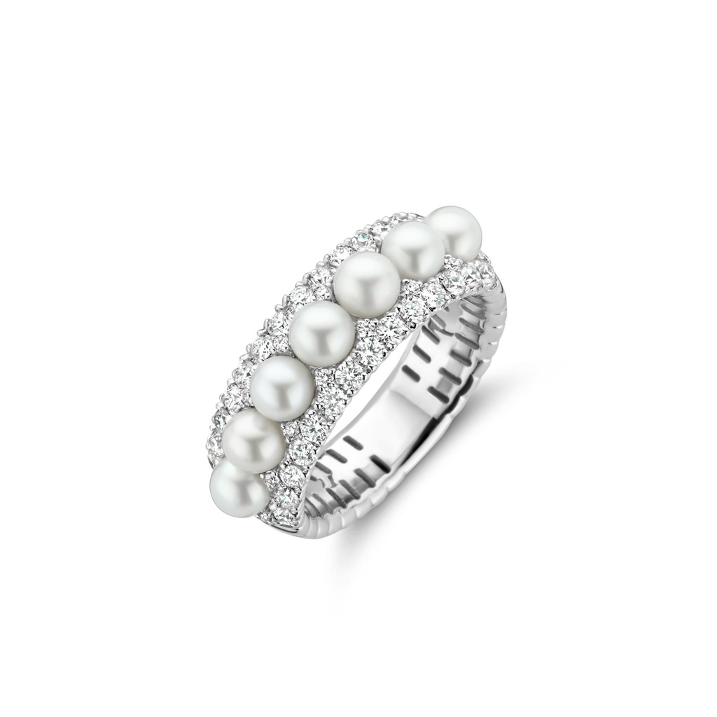 Whitegold ring with diamonds and pearls