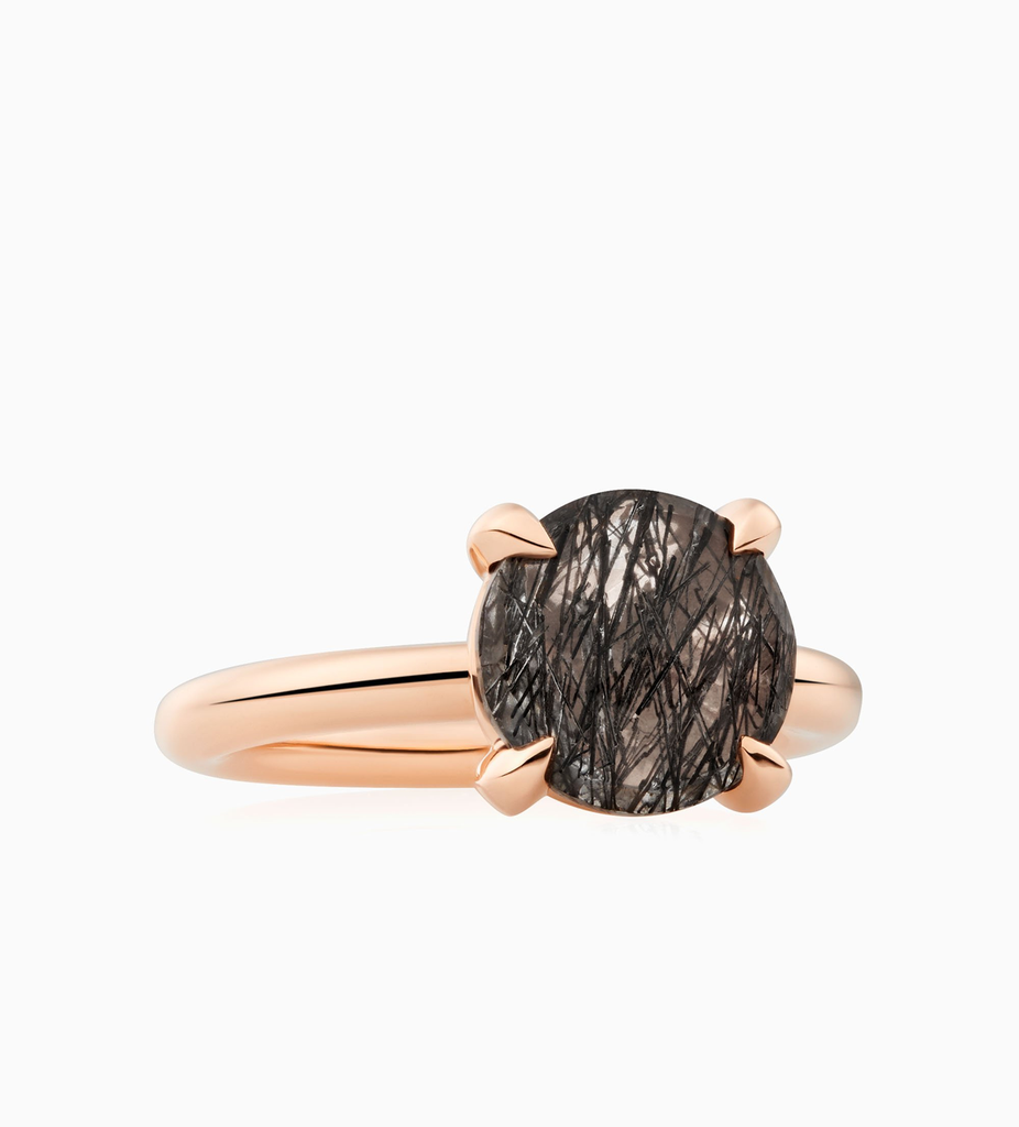 Catch Ring with Black Rutile Quartz