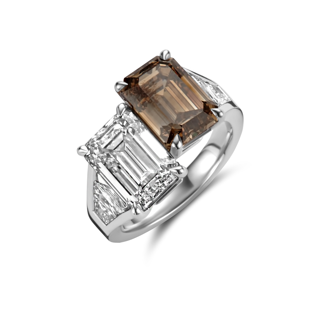 Whitegold Toi & Moi ring with brown and white diamond