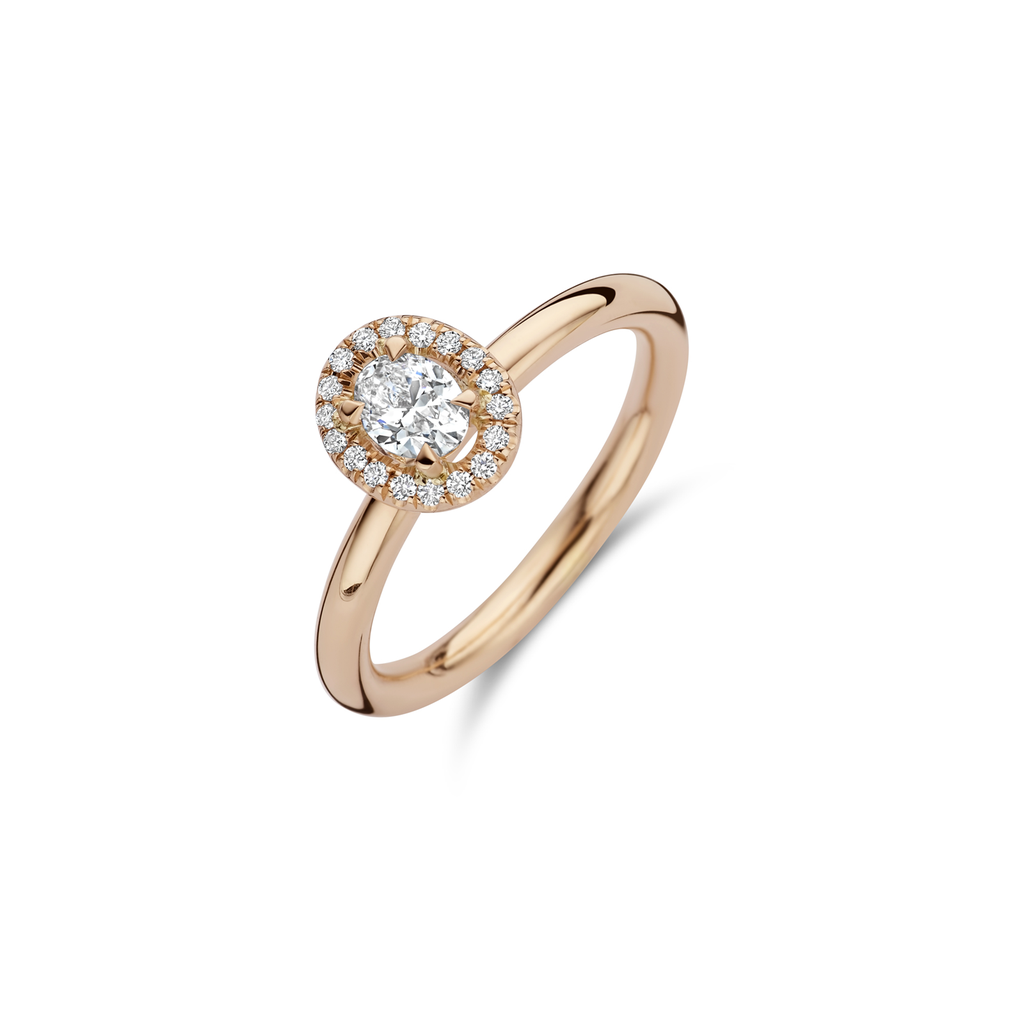 Pink gold solitaire ring with diamonds