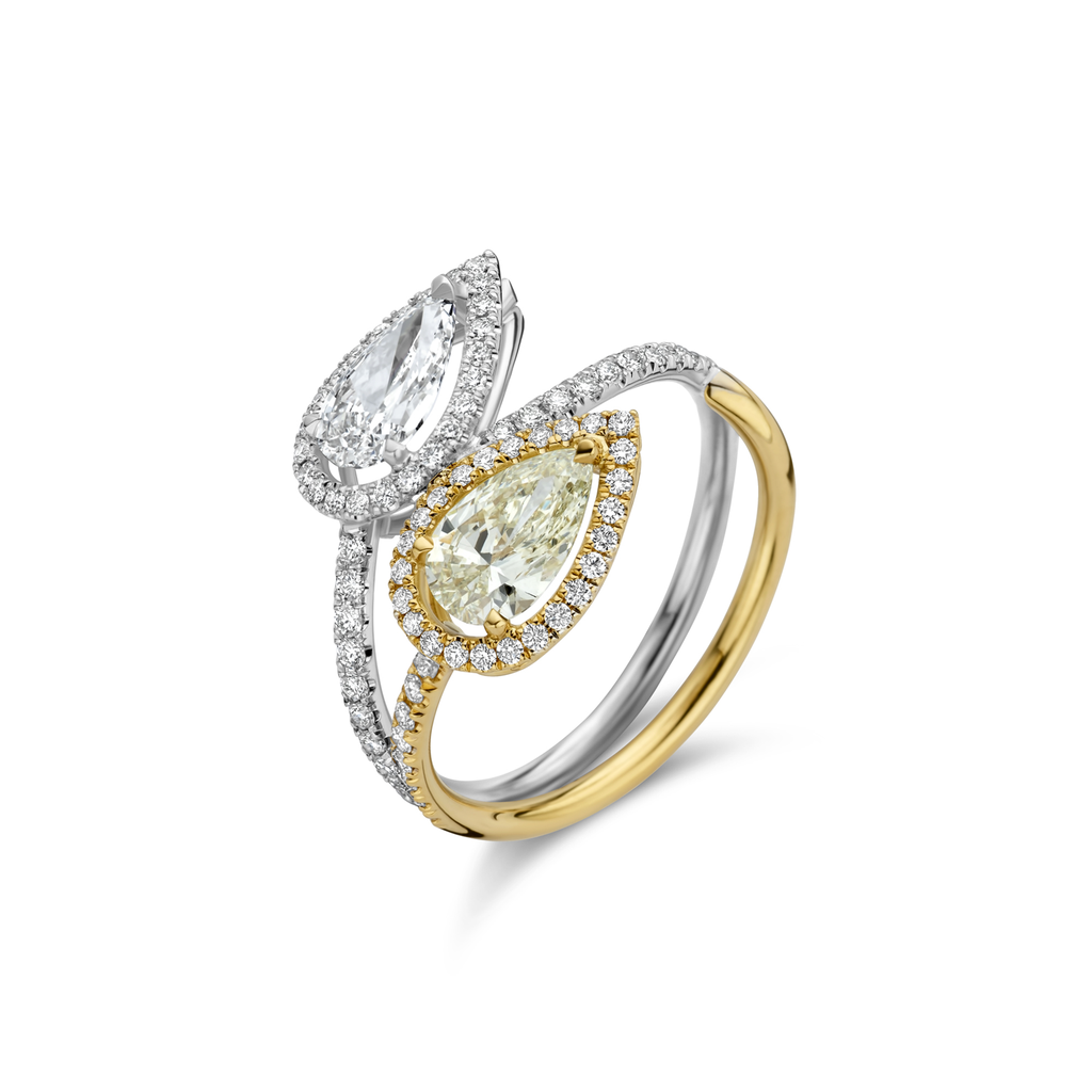Bicolor Toi & Moi ring with diamonds