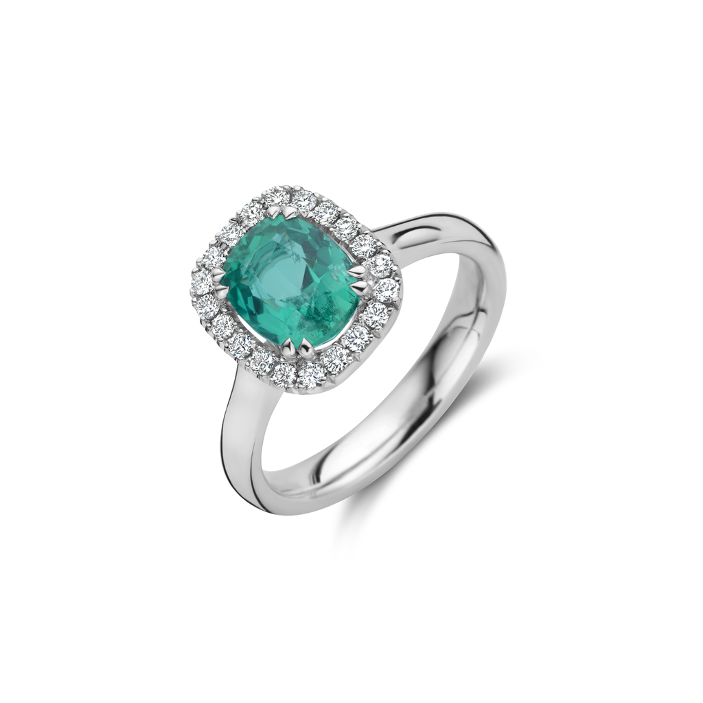 Whitegold ring with emerald and diamonds