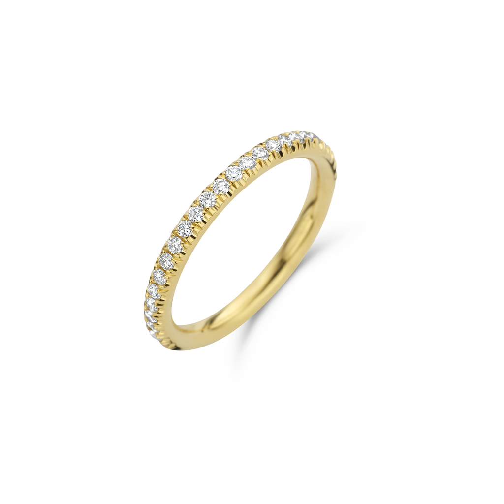 Yellow gold wedding band with diamonds