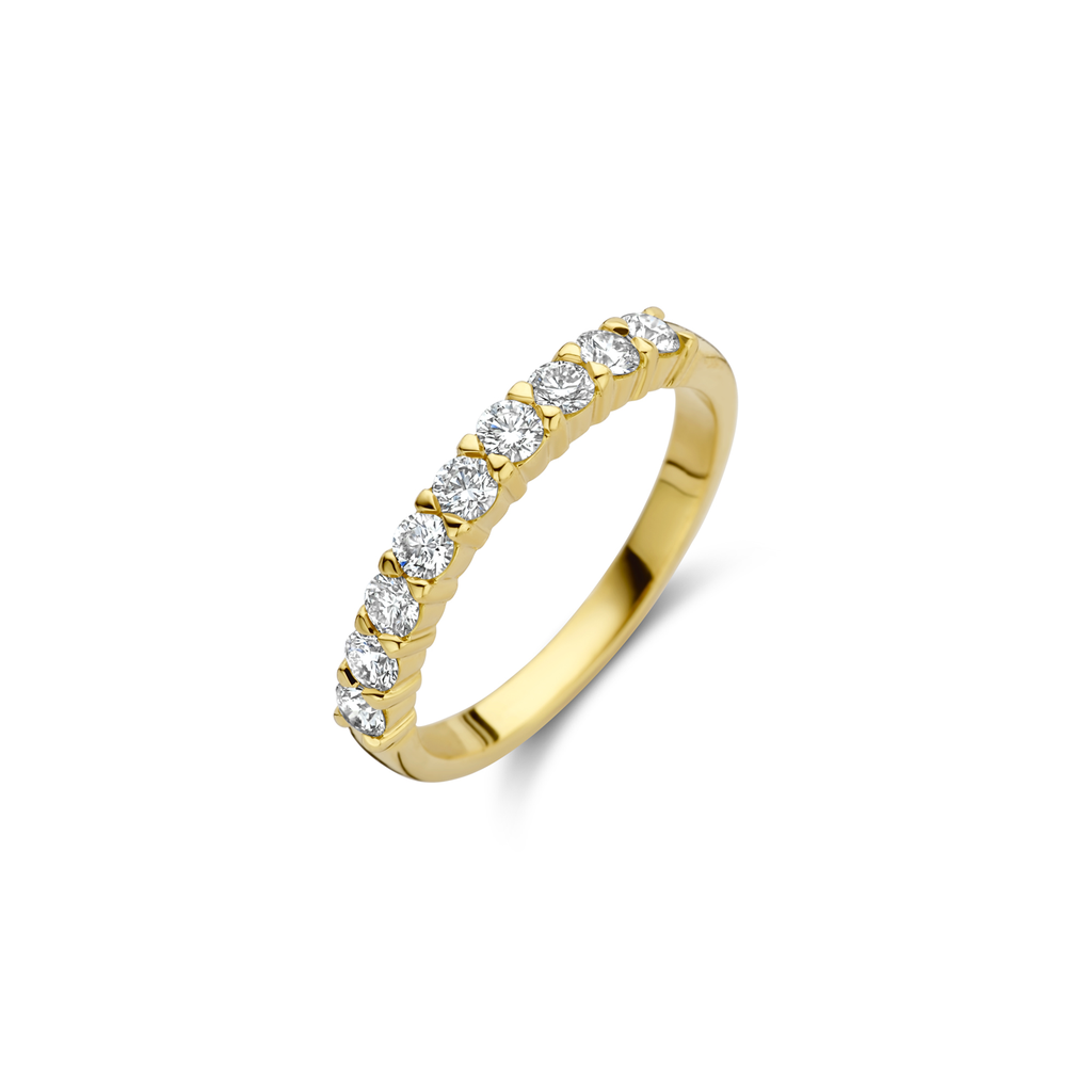 Yellow gold wedding band with diamonds