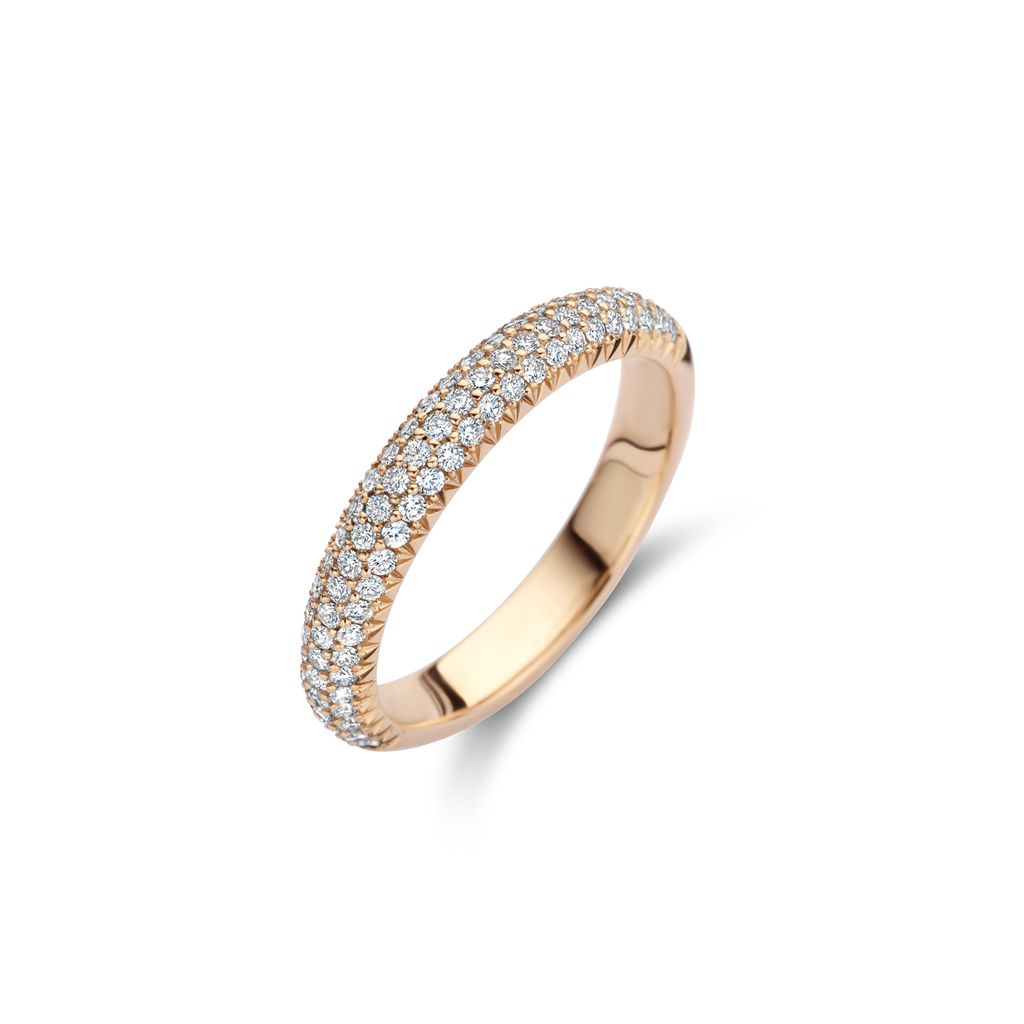 Pink gold wedding band pavé set with diamonds