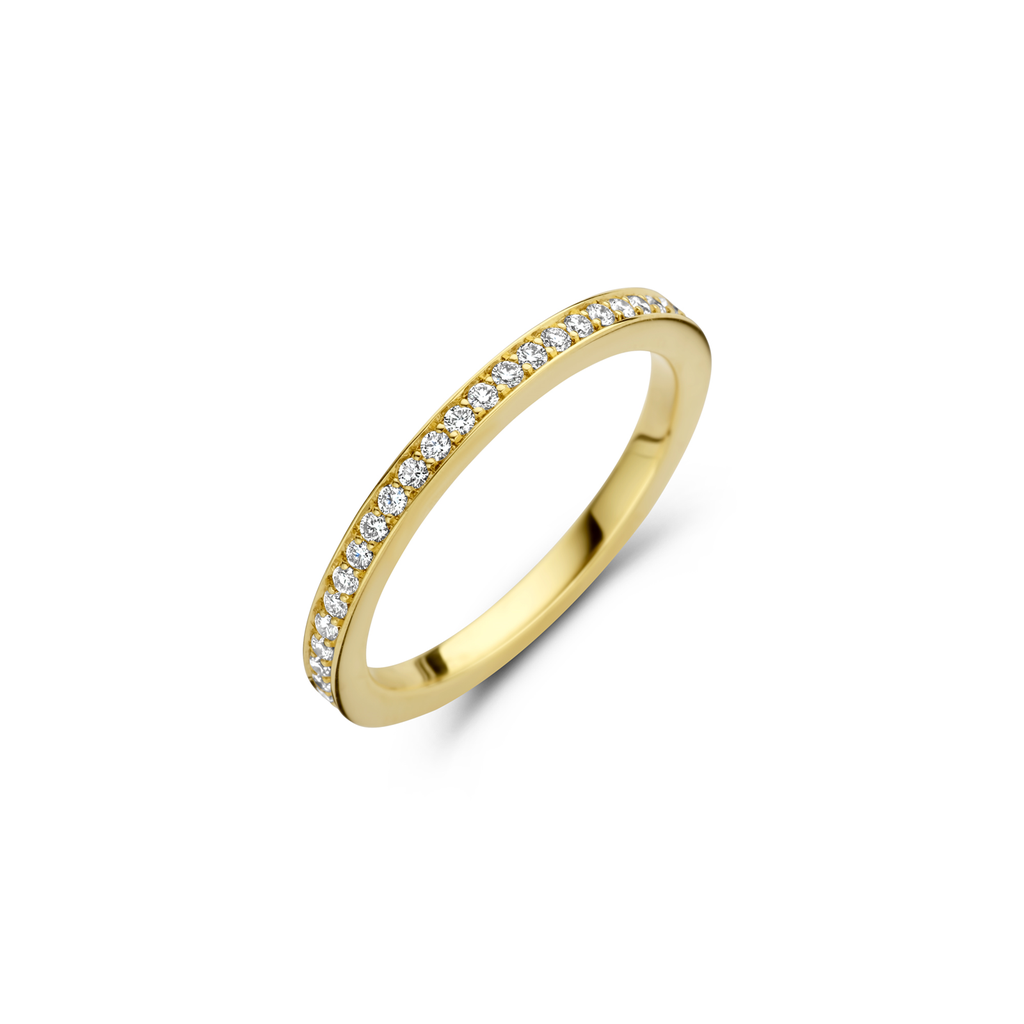 Yellow gold wedding band with diamonds