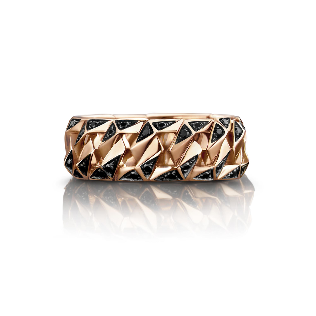 Bond Signature ring in pink gold with Black Diamonds