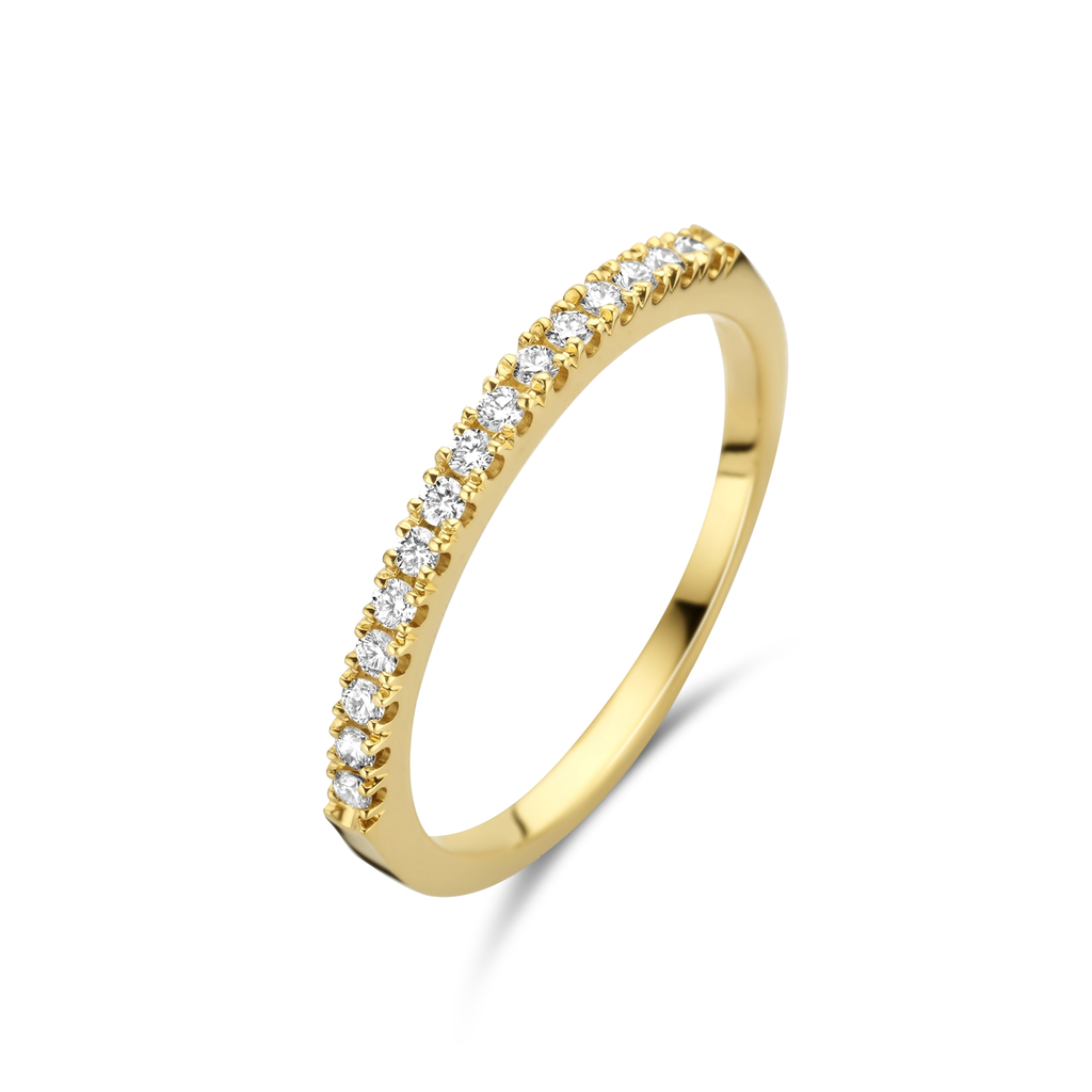 Yellow gold wedding band with diamonds