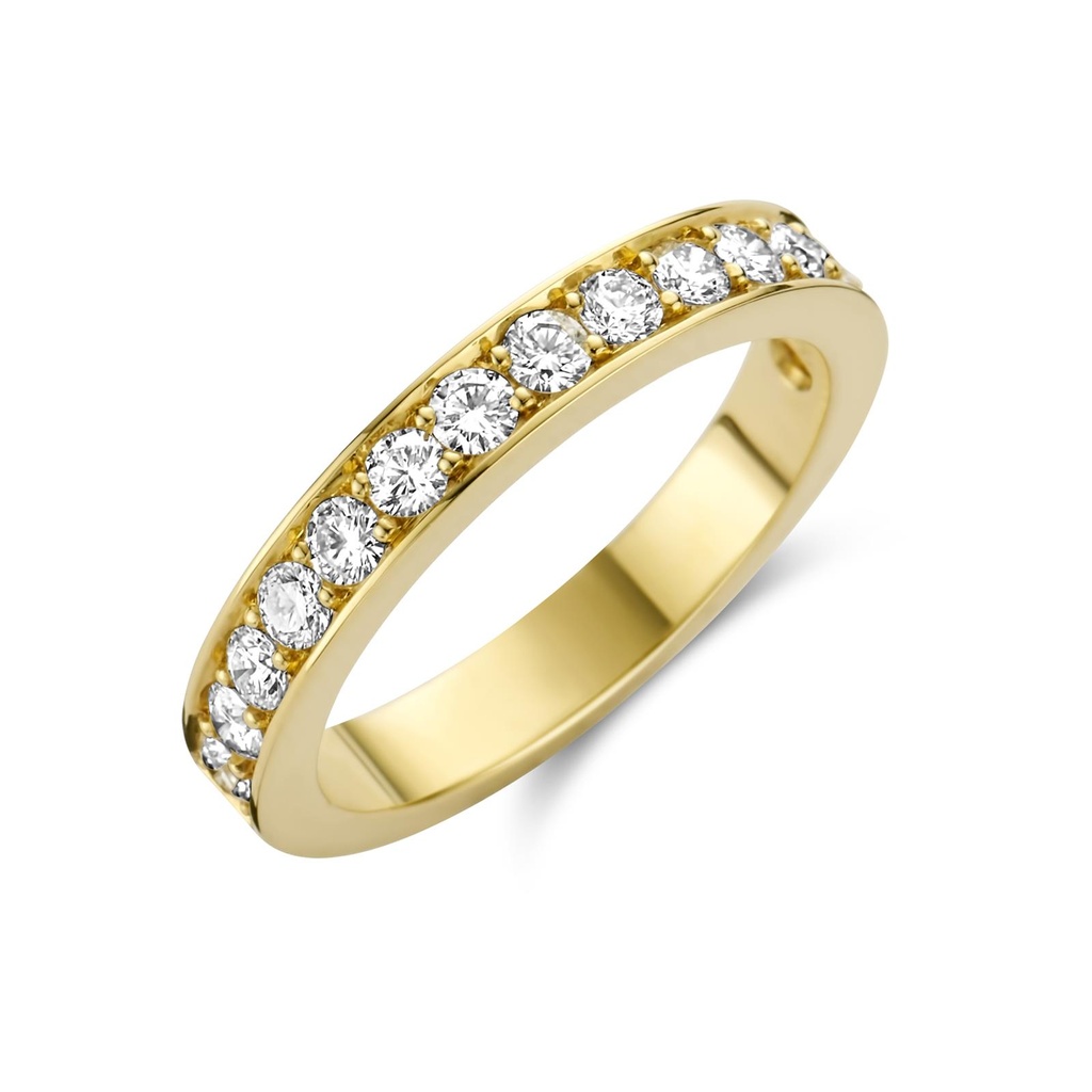 Yellow gold wedding band with diamonds
