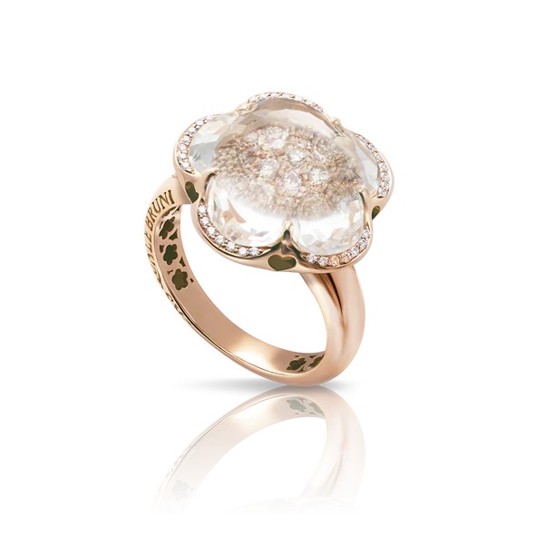 Bon Ton Ring in Pink Gold with Rock Crystal, White and Champagne Diamonds