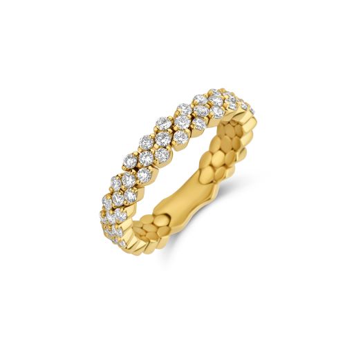 Chain Ring in Yellow Gold with White Diamonds