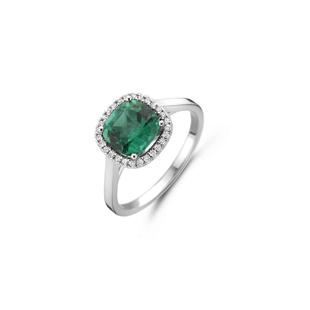 White Gold Ring with Emerald and Diamonds