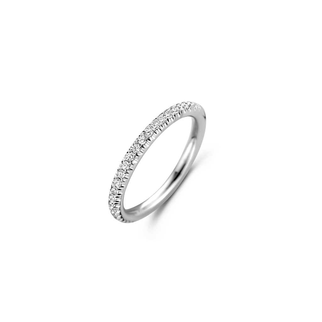 White gold wedding band with diamonds