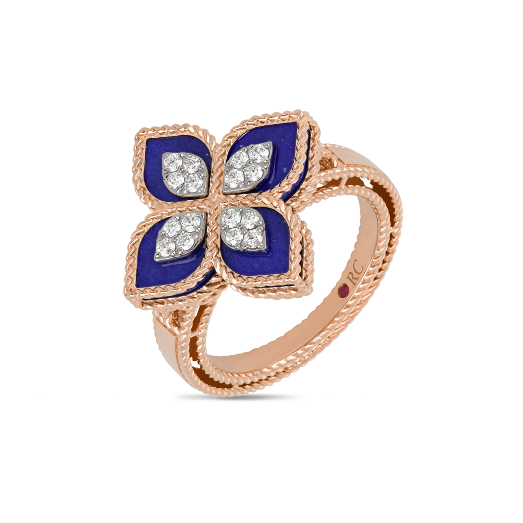 Princess Flower Ring with Diamonds & Lapis