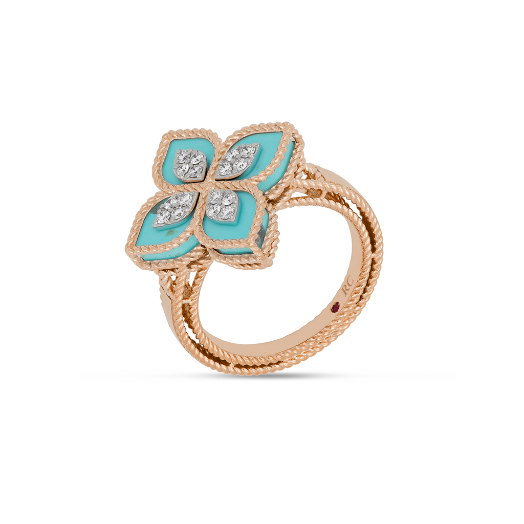 Princess Flower Ring with Diamonds & Turquoise