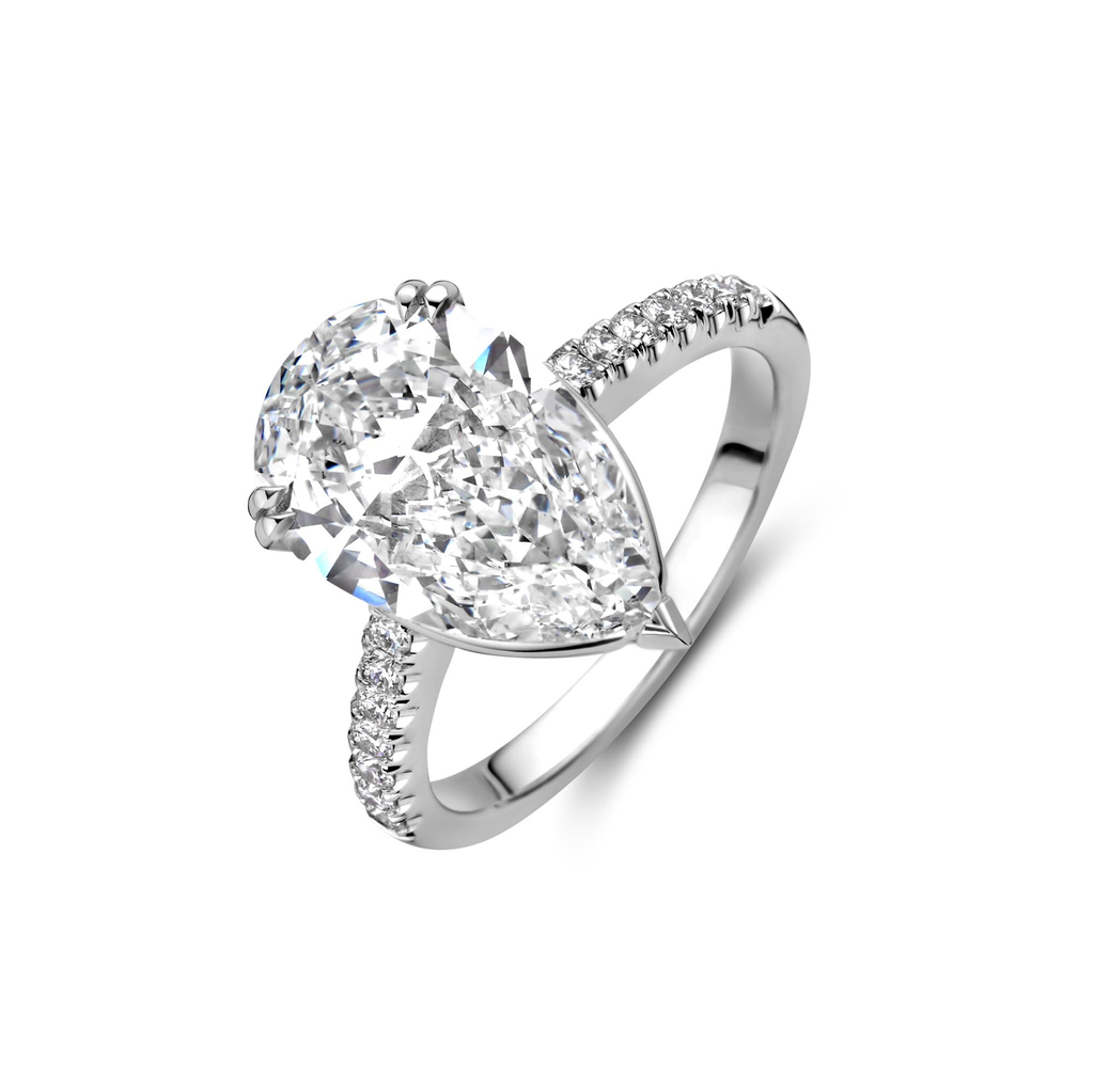 Platinum solitaire ring with pear shape