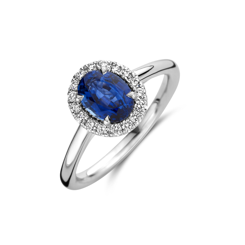 Whitegold ring with saphire and diamonds