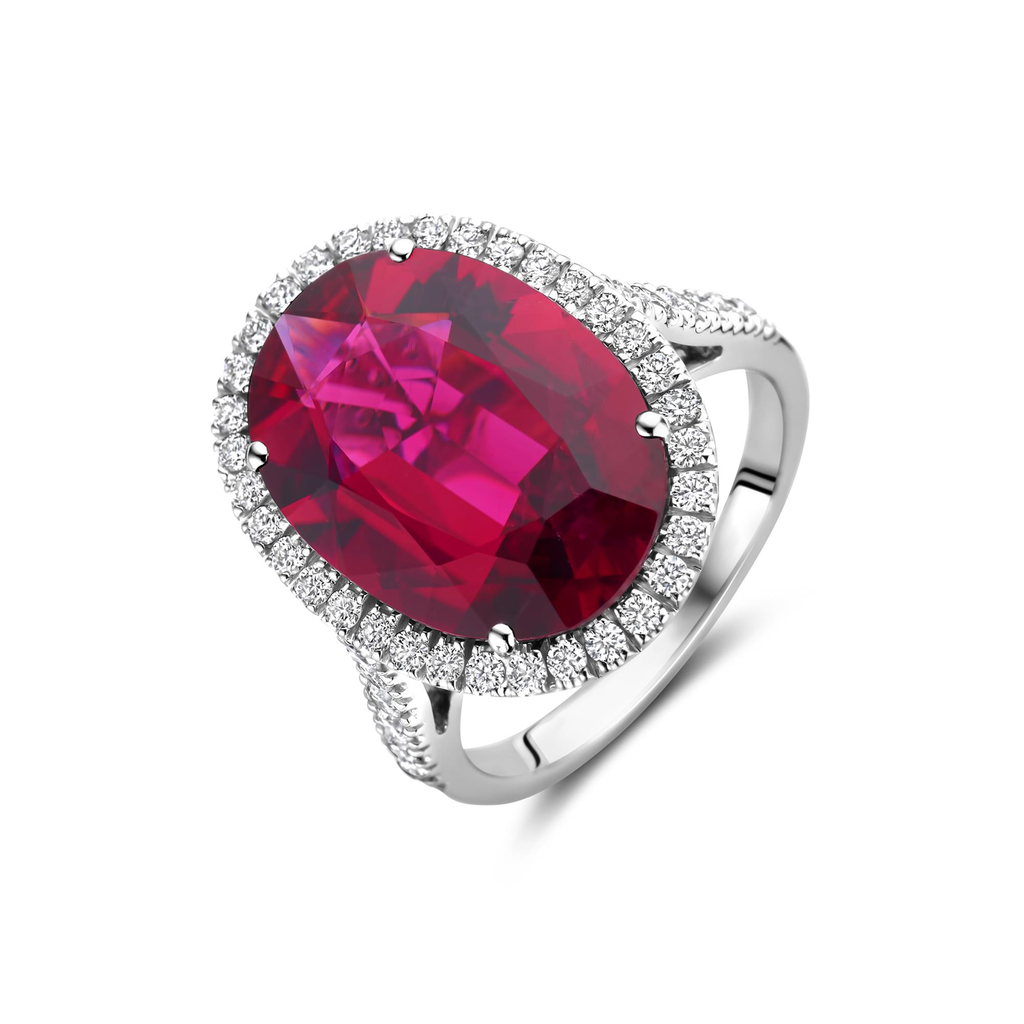 Whitegold ring with diamonds and rubellite