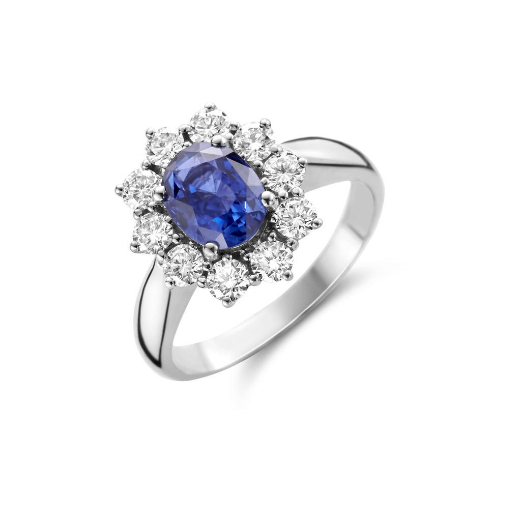Entourage Ring in White Gold with Sapphire and Diamonds