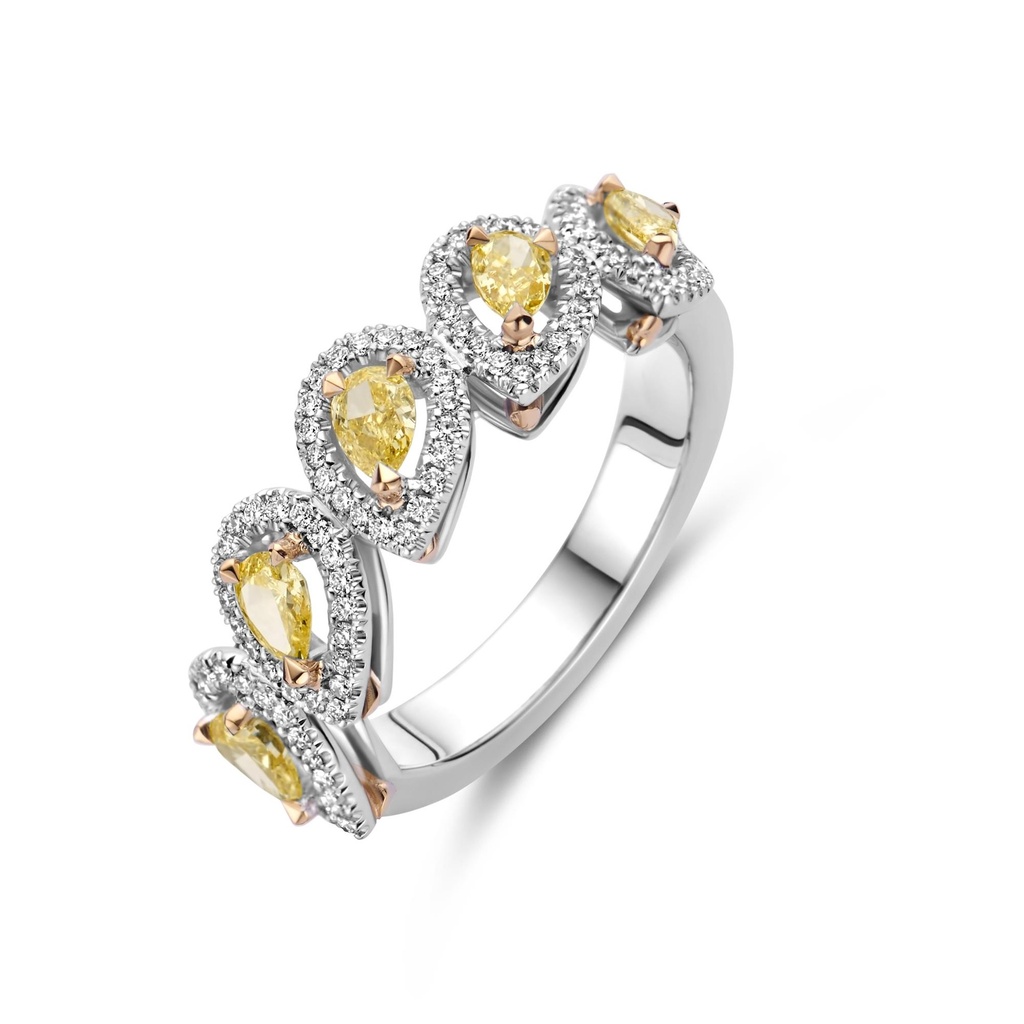 Ring with Fancy Pear Cut and White Brilliant Cut Diamonds