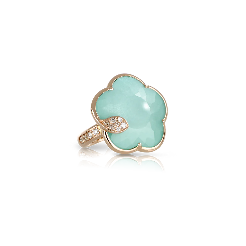 Limited Edition Ring in Pink Gold with Turquoise and White Moonstone and Diamonds