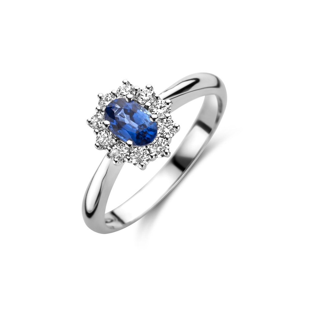 Halo Ring in White Gold with Sapphire and Diamonds