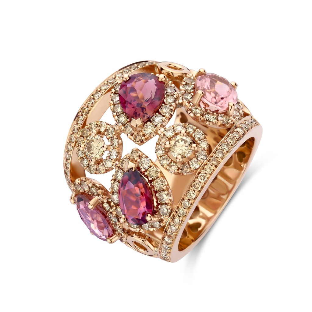 Luna Ring with Diamonds and Tourmaline