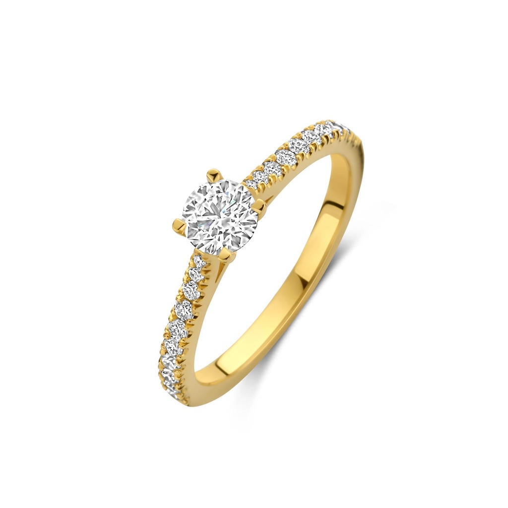 Yellow gold solitaire ring with diamonds