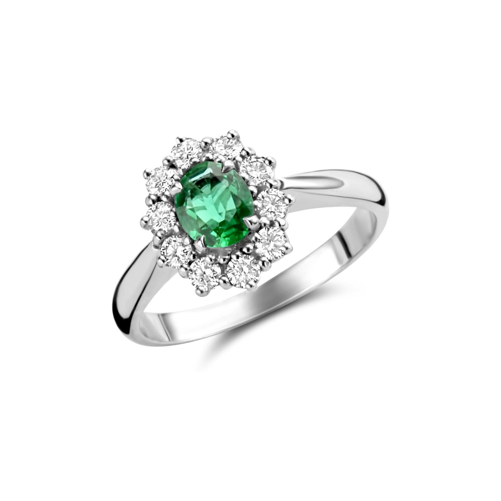 Whitegold ring with emerald and diamonds