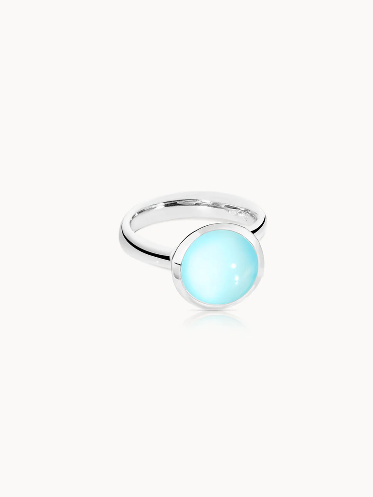 BOUTON Ring Large in White Gold with Aqua Chalcedony