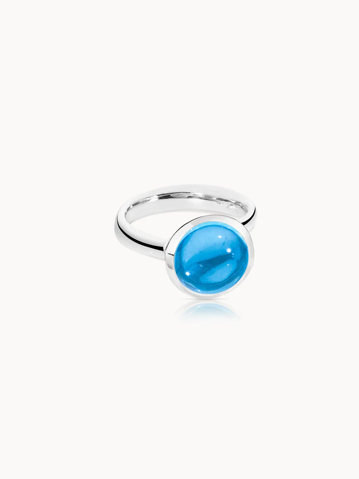 BOUTON Ring Large un White Gold with Swiss Topaz