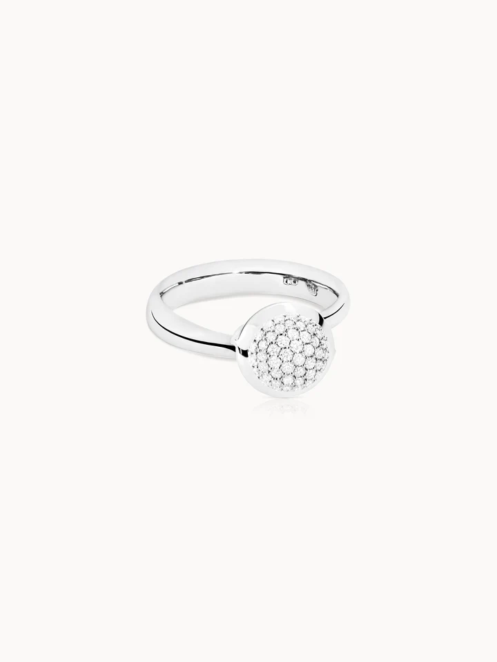 BOUTON Ring Small in White Gold with Diamond Pavé