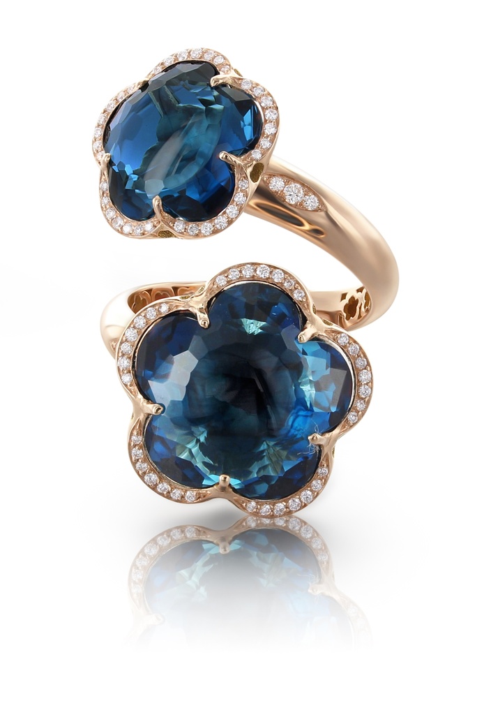 Bon Ton Ring in Pink Gold with London Blue Topaz and Diamonds