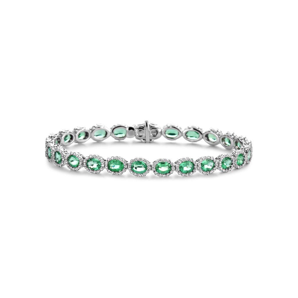 Bracelet White Gold Emerald + Brilliant