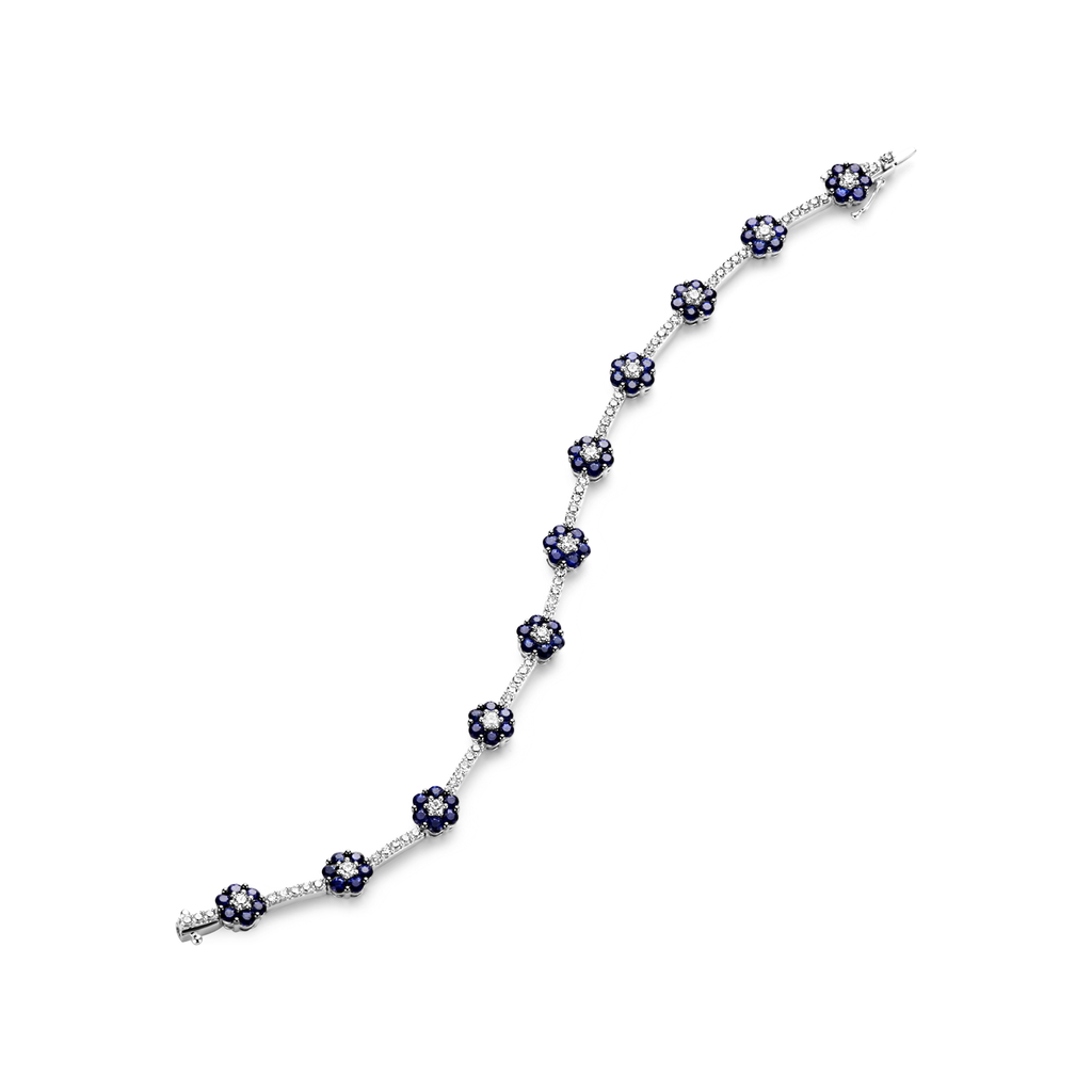 Bracelet White Gold Flowers Sapphire+Brilliant
