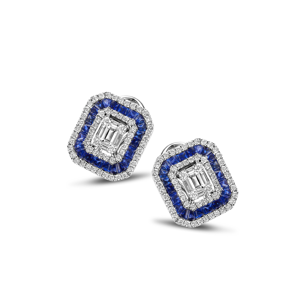 Earrings Art Deco with sapphire and diamonds