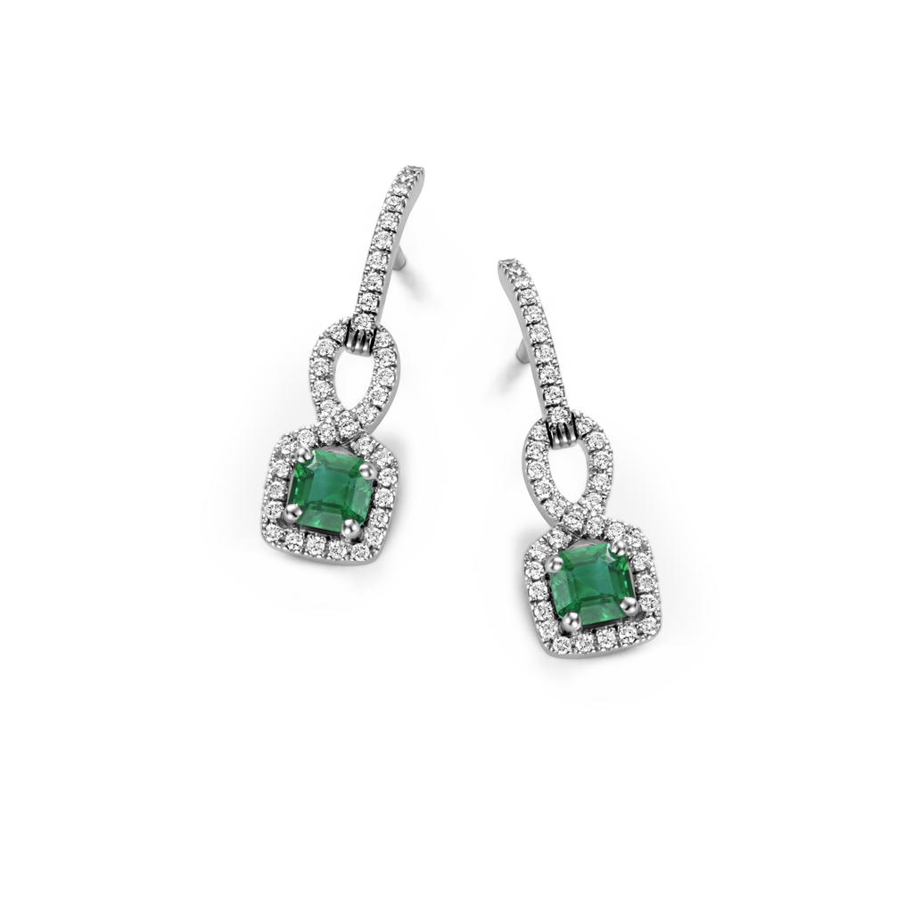 Earrings white gold with Diamonds and Emerald