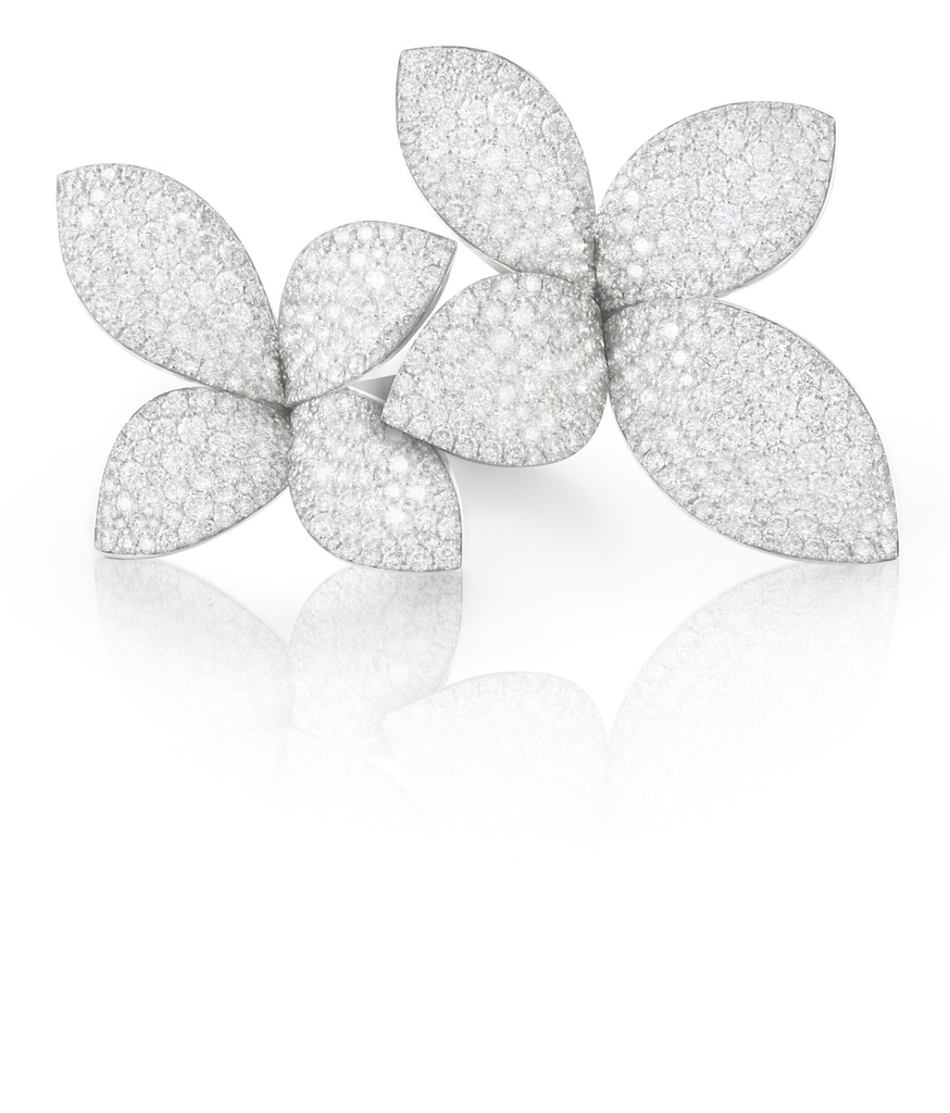 Giardini Segreti Double Flower Ring in White Gold with Diamonds