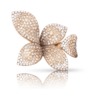Giardini Segreti Five Leaves Medium Flower Ring in Pink Gold with White and Champagne Diamonds