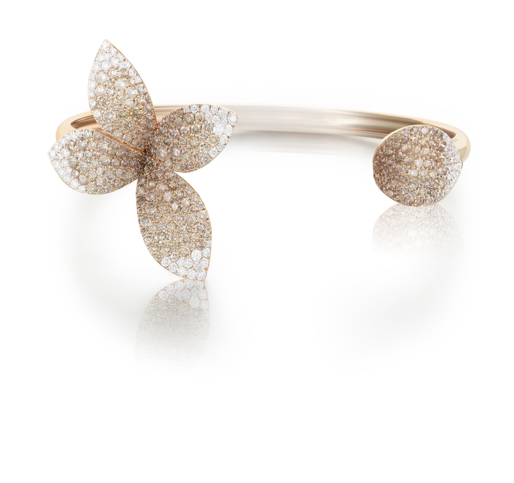 Giardini Segreti Small Flower Bracelet in Pink Gold with White and Champagne Diamonds