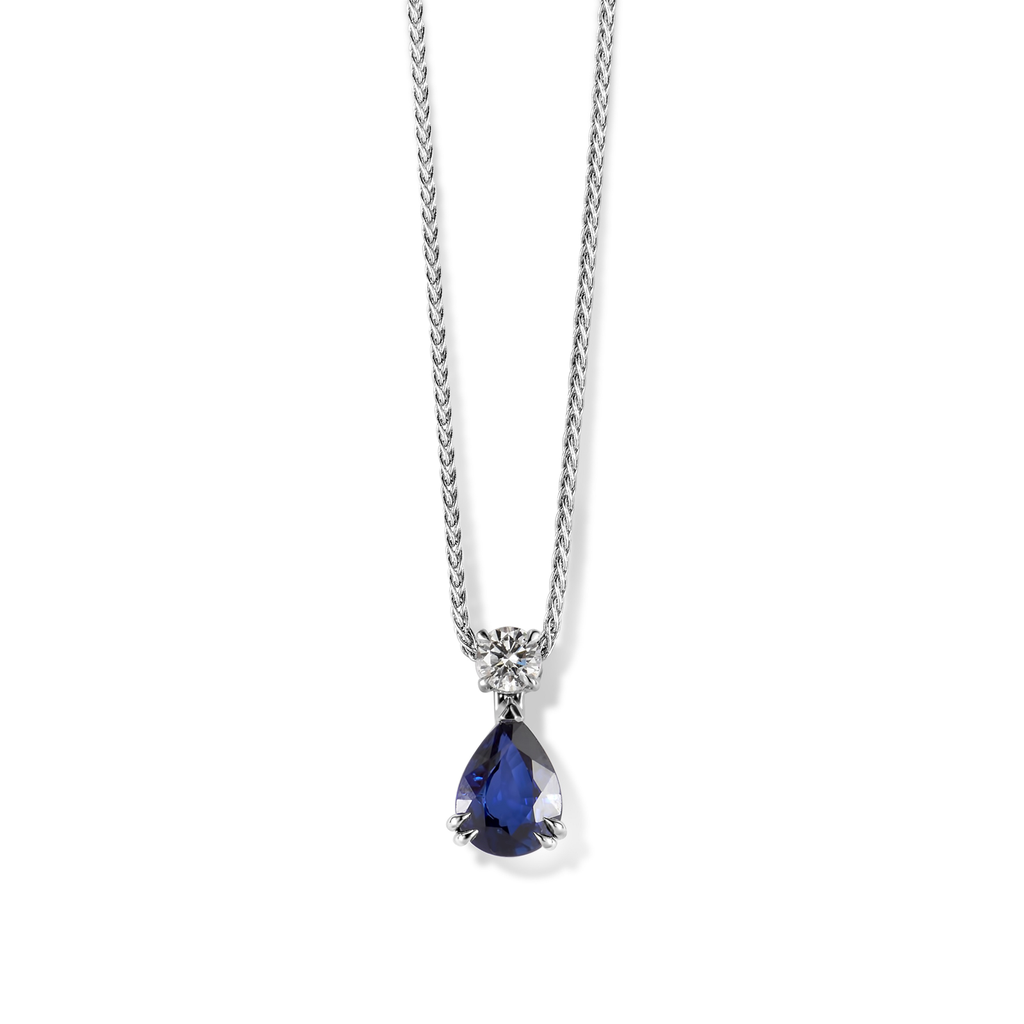 Pendant white gold sapphire pear + brilliant