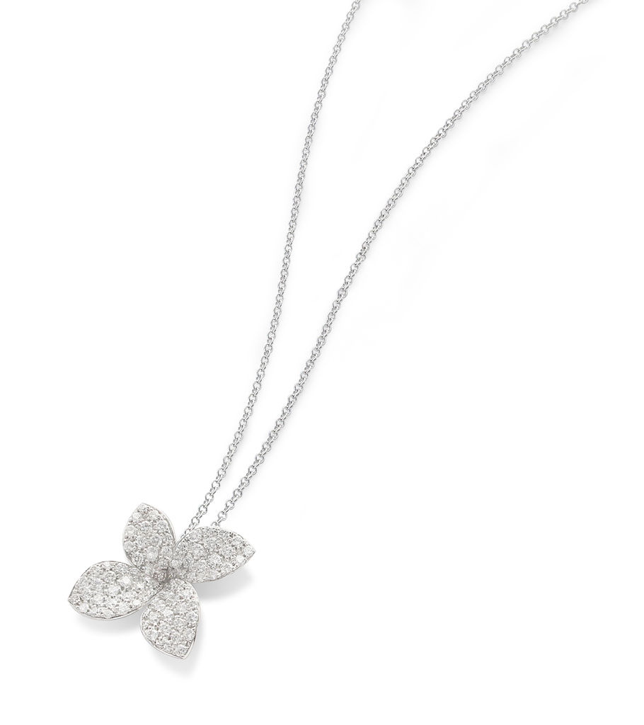 Petit Garden Medium Flower Necklace in White Gold with Diamonds