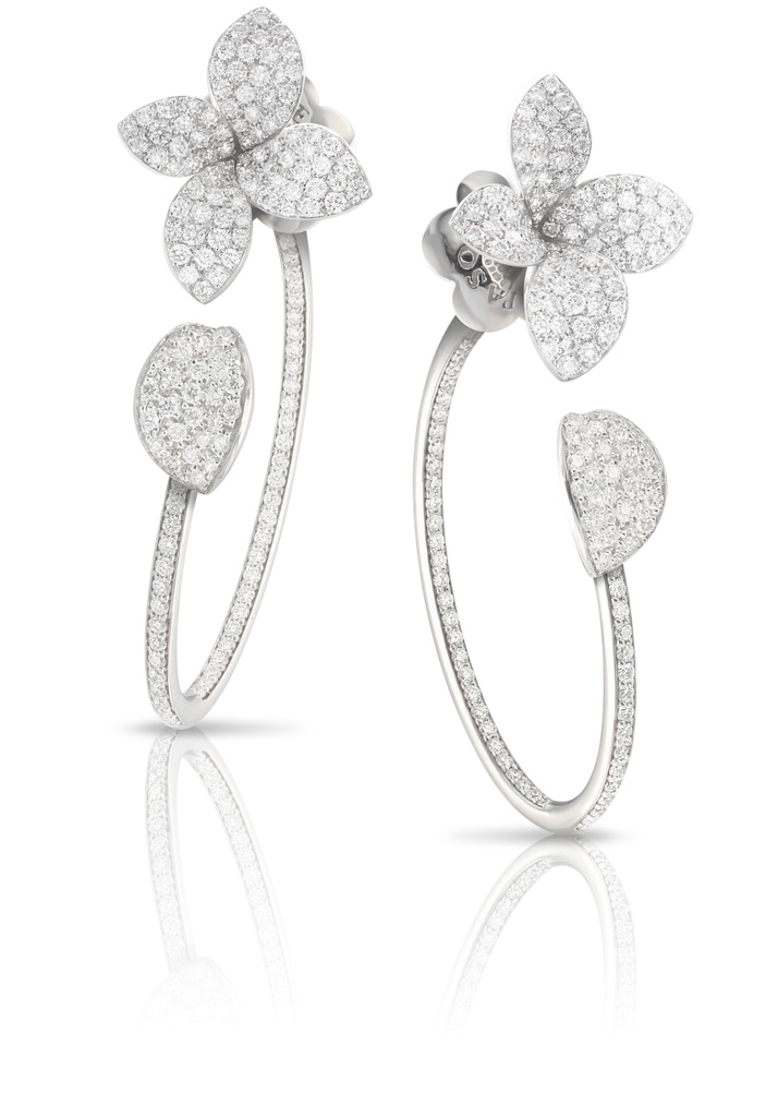 Petit Garden Medium Flower Piercing Earrings in White Gold with Diamonds