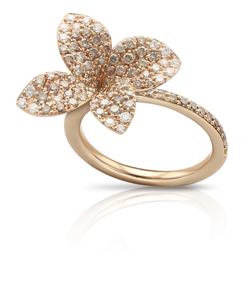 Petit Garden Medium Flower Ring in Pink Gold with White and Champagne Diamonds