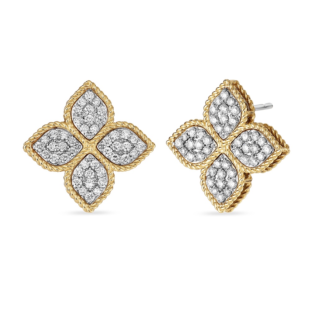 Princess Flower Earrings in Yellow Gold with Diamonds