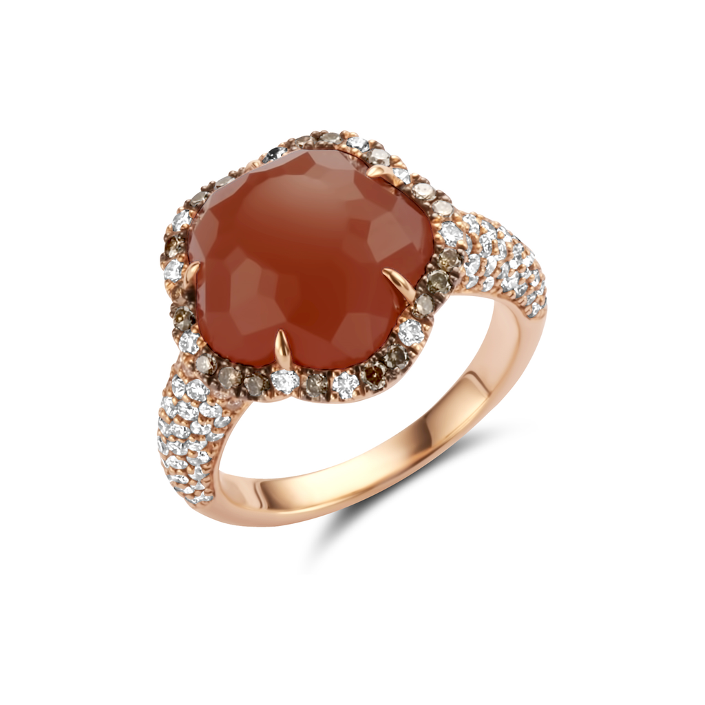 Ring Pink Gold Moonstone Orange + Cognac + brilliant