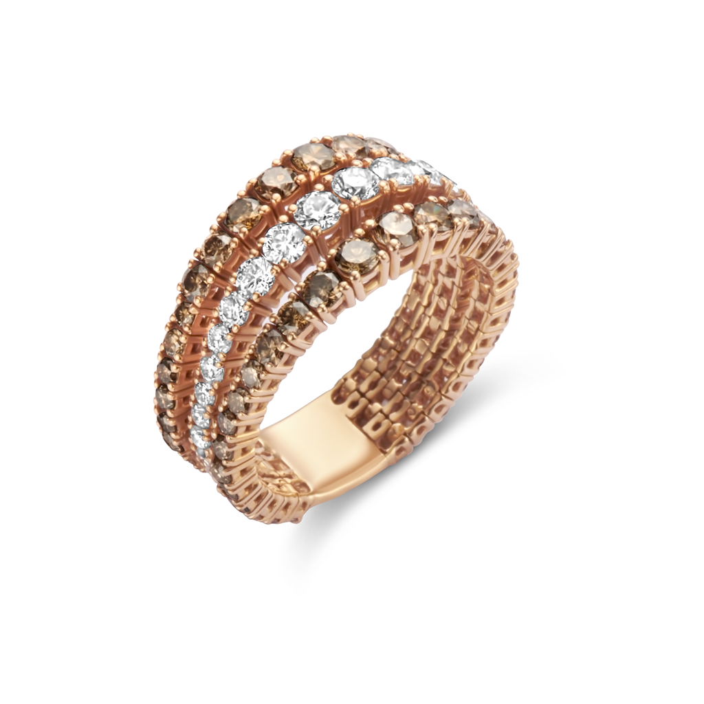 Ring Pink Gold Set Brown/White