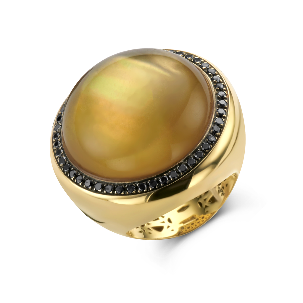 Ring Yellow Gold With Citrine and Black Diamonds